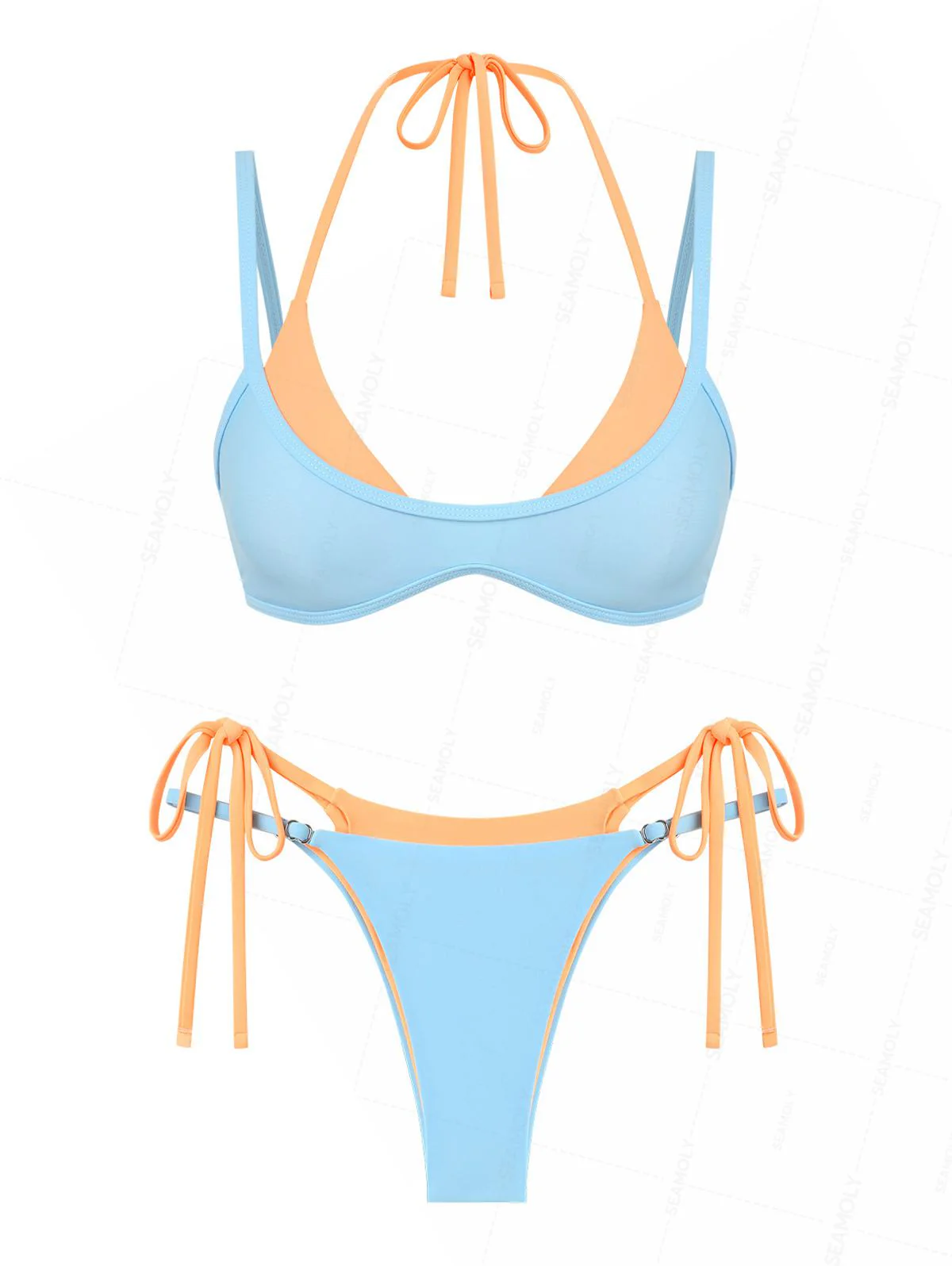 Seamolly Colorblock Zweifarbiger Bikini mit Bindebändern an der Seite, doppellagig