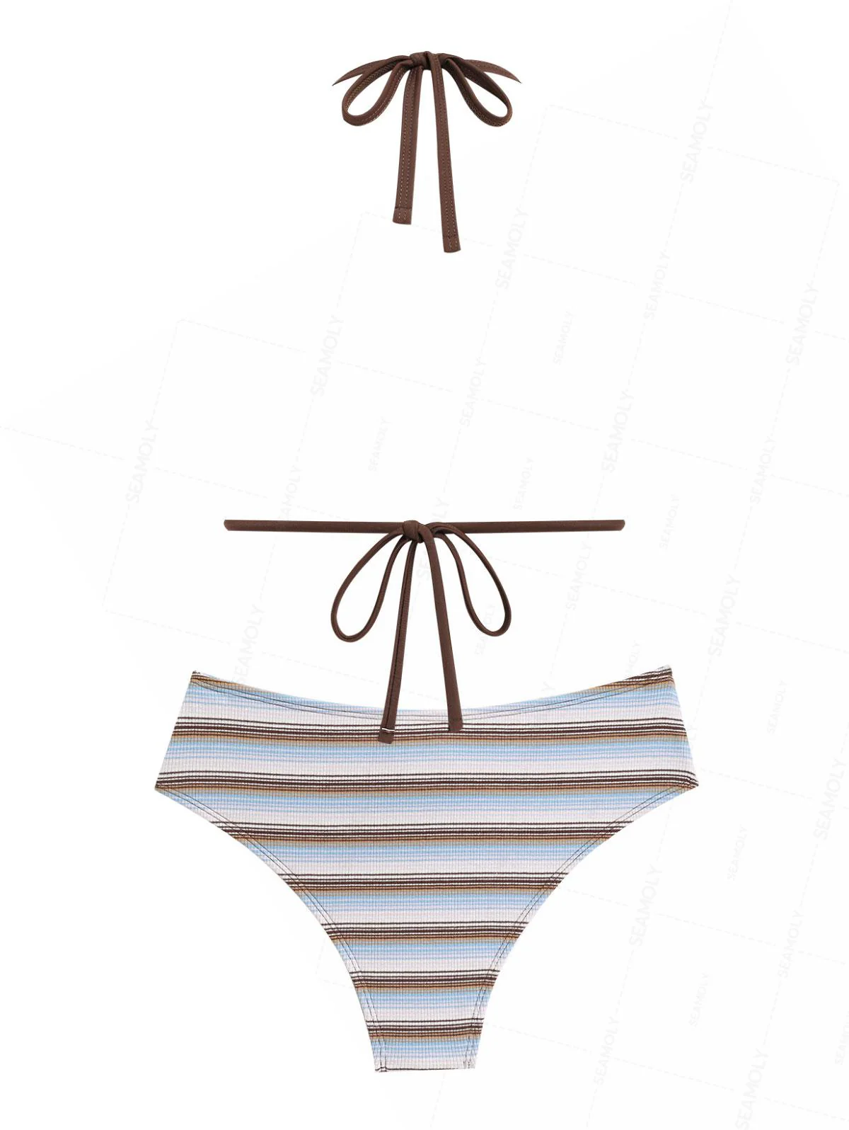 Seamolly Strick-Bikini-Set mit Streifen, Kontrasteinfassung und Schnürung, halbbedeckend - Image 2
