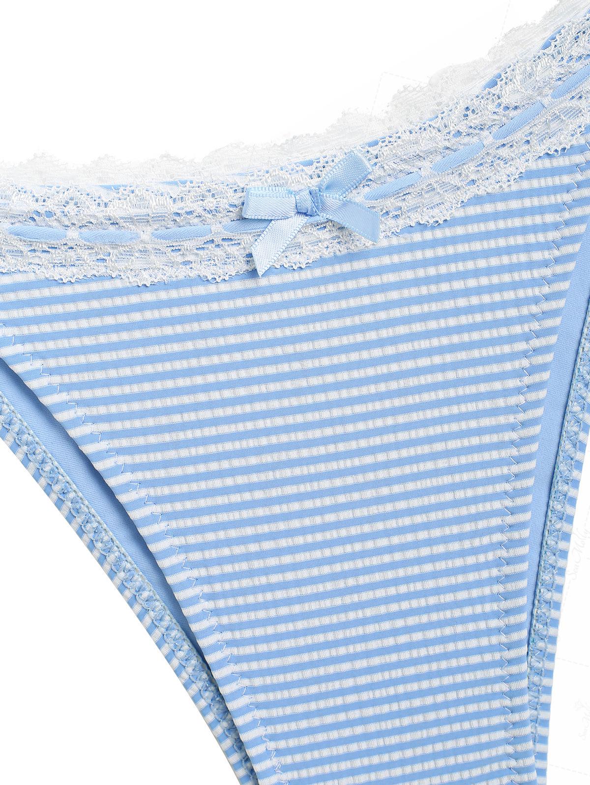 Seamolly Gestreiftes Bikini-Set mit Spitzenbesatz, Schleife und Dekor, Neckholder, Dreieck, seitlich gebunden - Image 7
