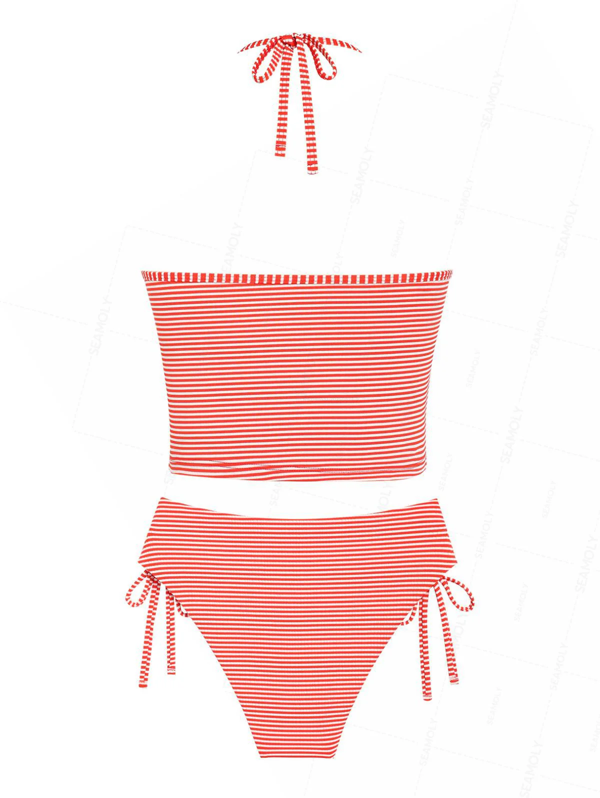 Seamolly Tankini-Set mit gestreiftem Neckholder-Tanktop und seitlich geschnürter Hipster-Hose - Image 4