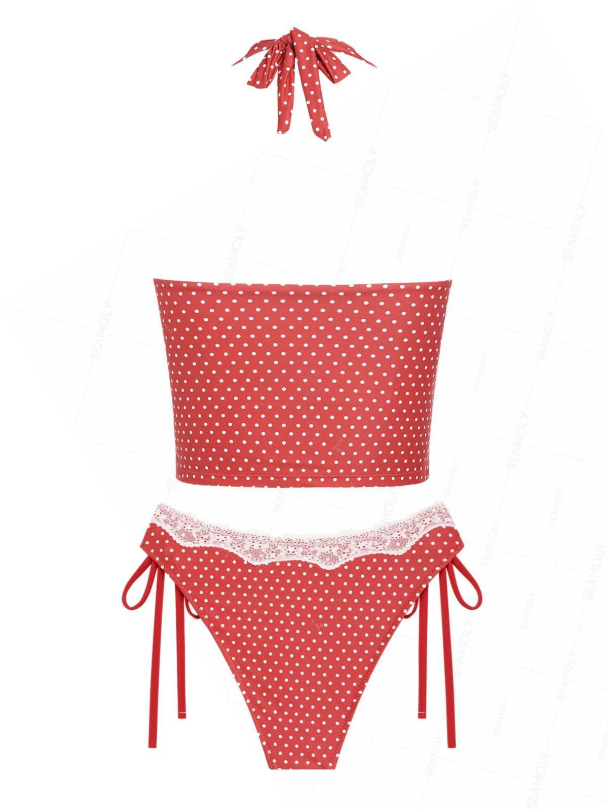 Seamolly Retro Pin-Up Vintage Polka Dot Spitzen-Haltertop & Tankini-Hose mit vollständiger Bedeckung - Image 5