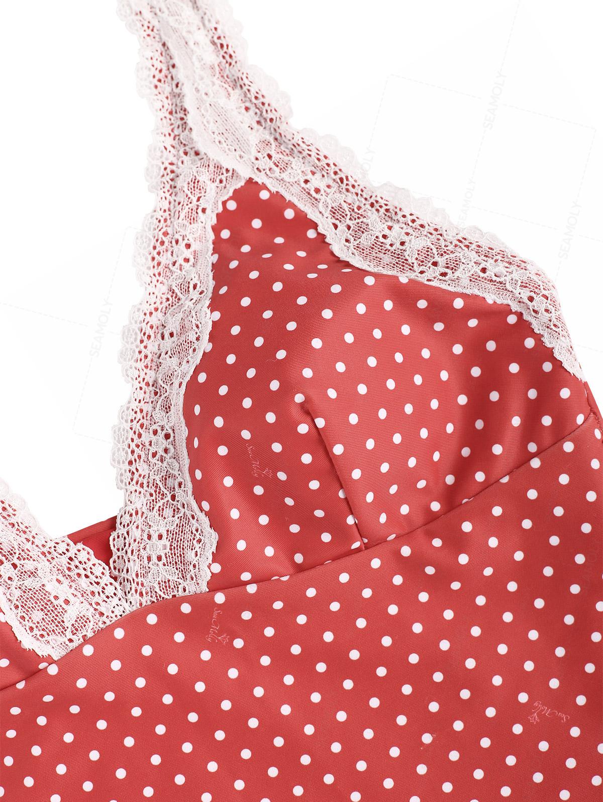 Seamolly Retro Pin-Up Vintage Polka Dot Spitzen-Haltertop & Tankini-Hose mit vollständiger Bedeckung - Image 6