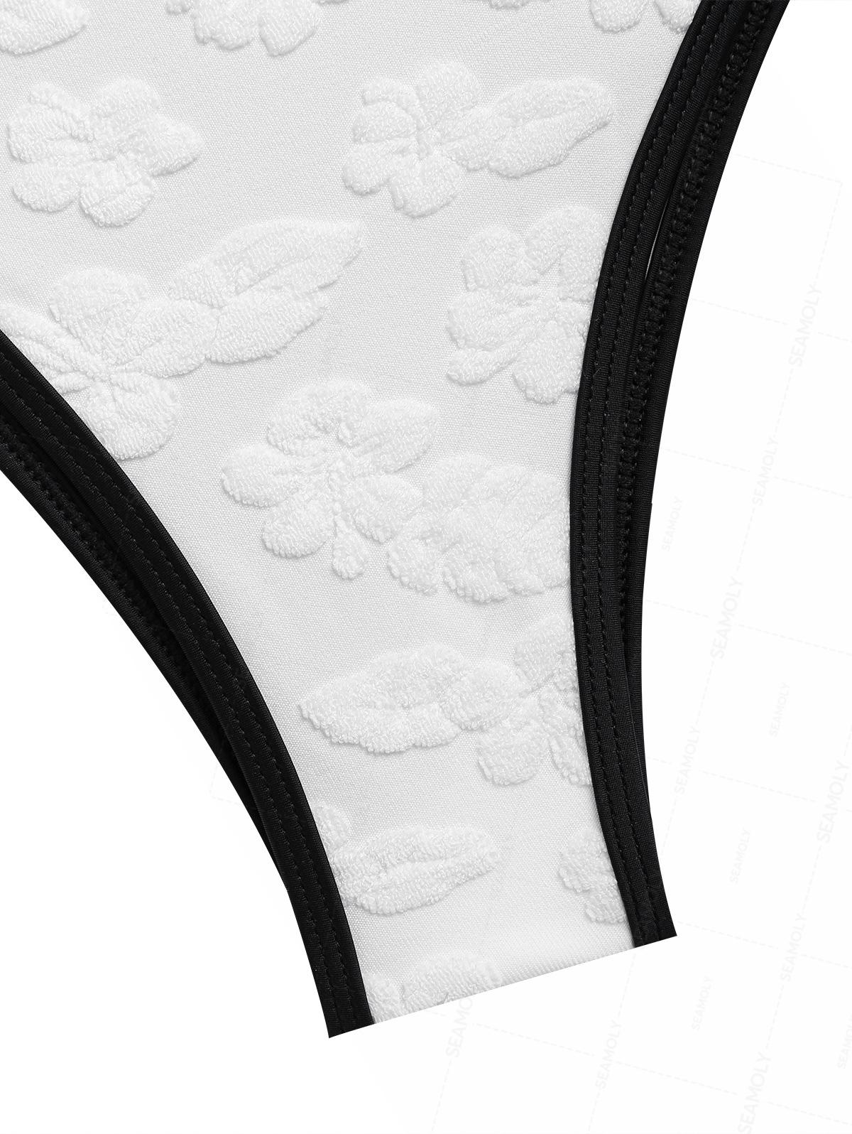 Seamolly Bikini-Set aus Frottee mit floralem Jacquard-Blattmuster und O-Ring-Verzierung - Image 5