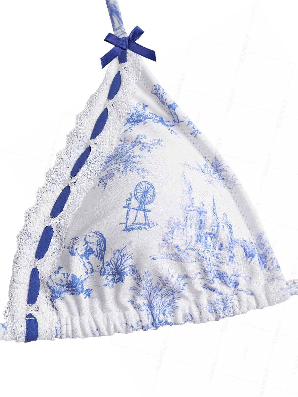 Seamolly – Bikini-Set mit Toile-de-Jouy-Print, Spitze, Schleife und Neckholder, Triangel-Bikini mit seitlicher Schnürung - Image 3