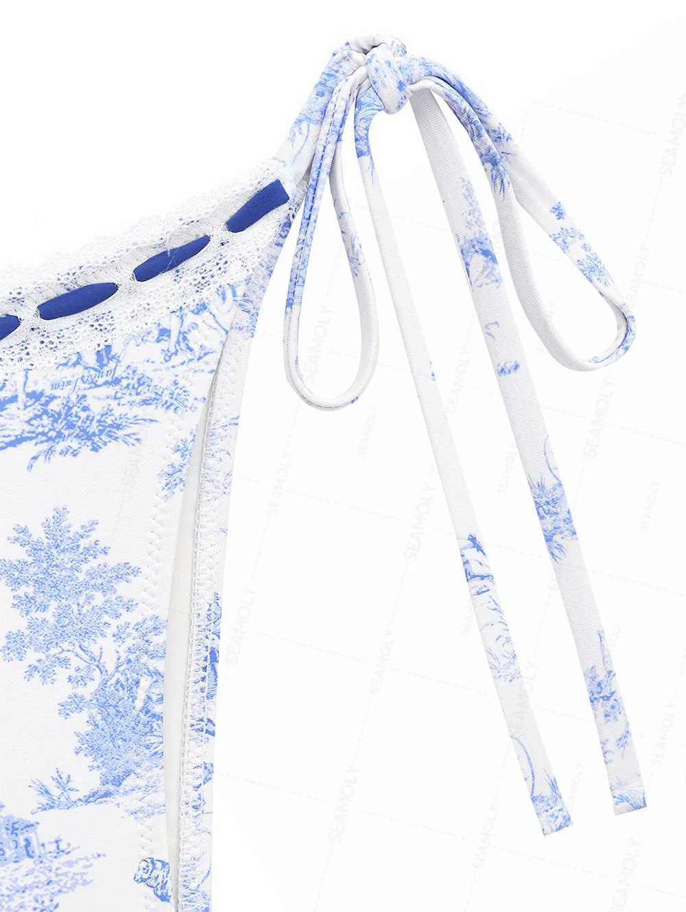 Seamolly – Bikini-Set mit Toile-de-Jouy-Print, Spitze, Schleife und Neckholder, Triangel-Bikini mit seitlicher Schnürung - Image 5