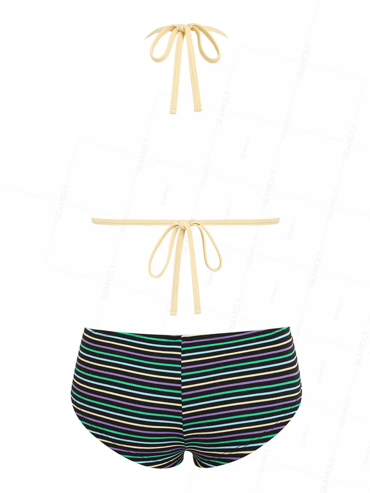Seamolly Y2K Striped Push Up Top & Cheeky Boyshorts Bikini Set - Image 2