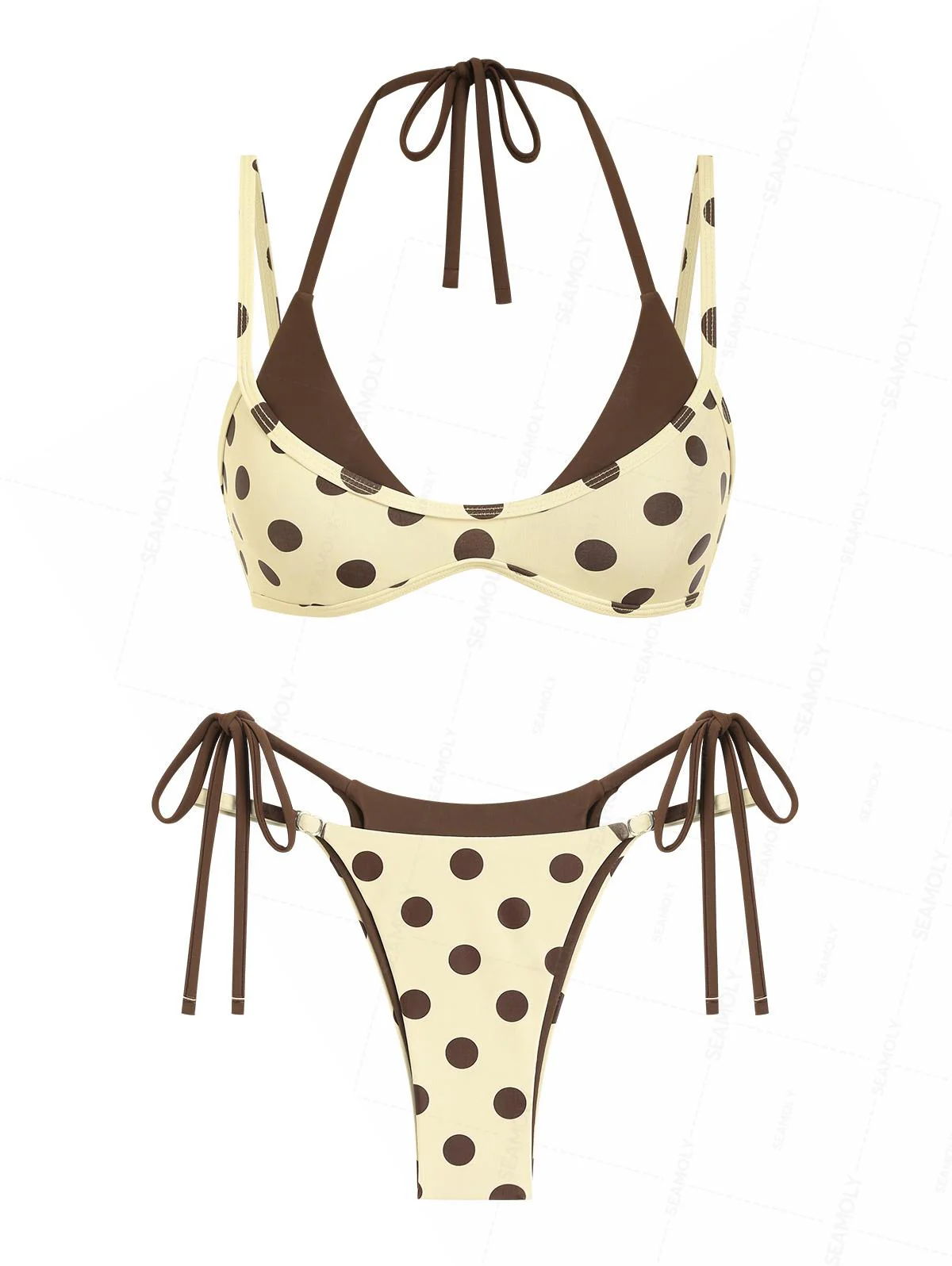 Seamolly Bikini-Set mit kontrastfarbenem Polka-Dot-Print und doppelter Lage