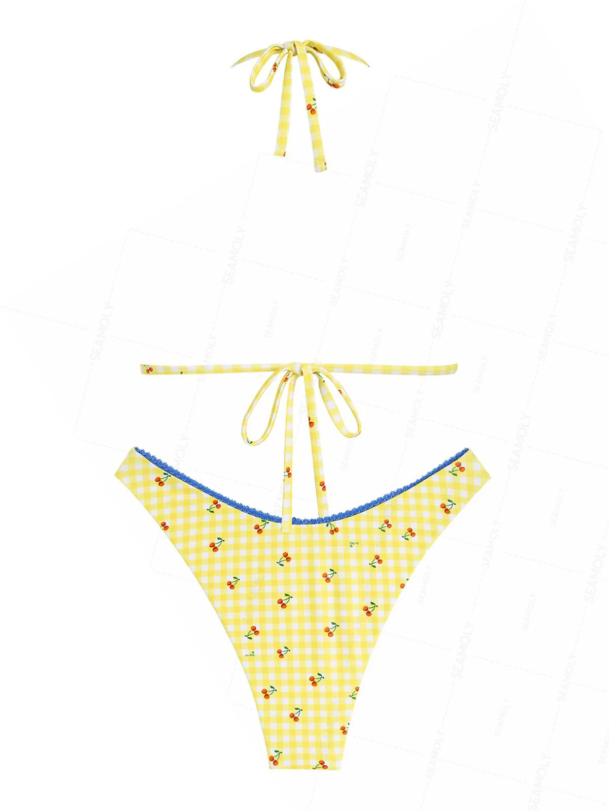 Seamolly Gingham Cherry Print Spitzen-Bikini-Set mit Schleife - Image 2