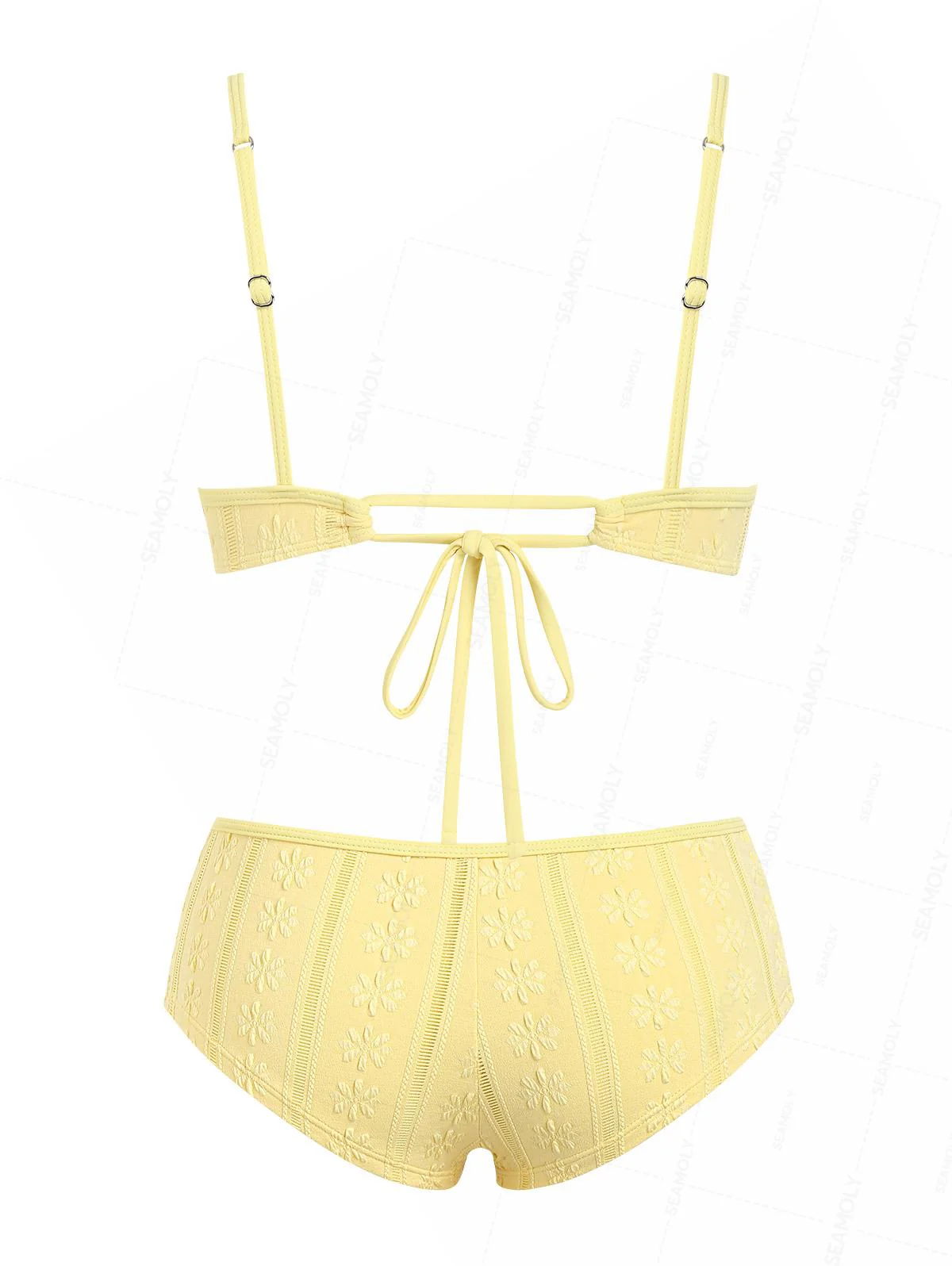 Seamolly Jacquard Bowknot Tank Style Cheeky Boyshorts Bikini Set - Image 2