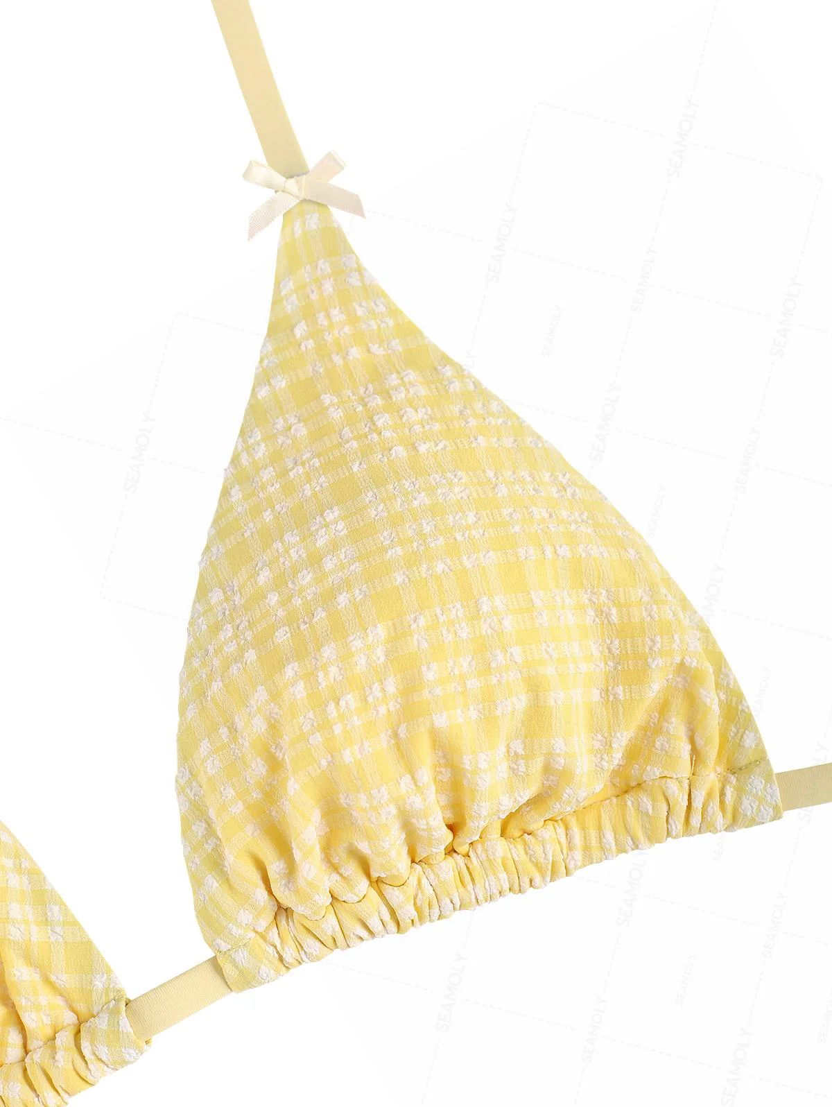 Seamolly kariertes Neckholder-Triangel-Oberteil mit Schleife und freches Bikini-Set mit brasilianischem Unterteil - Image 3