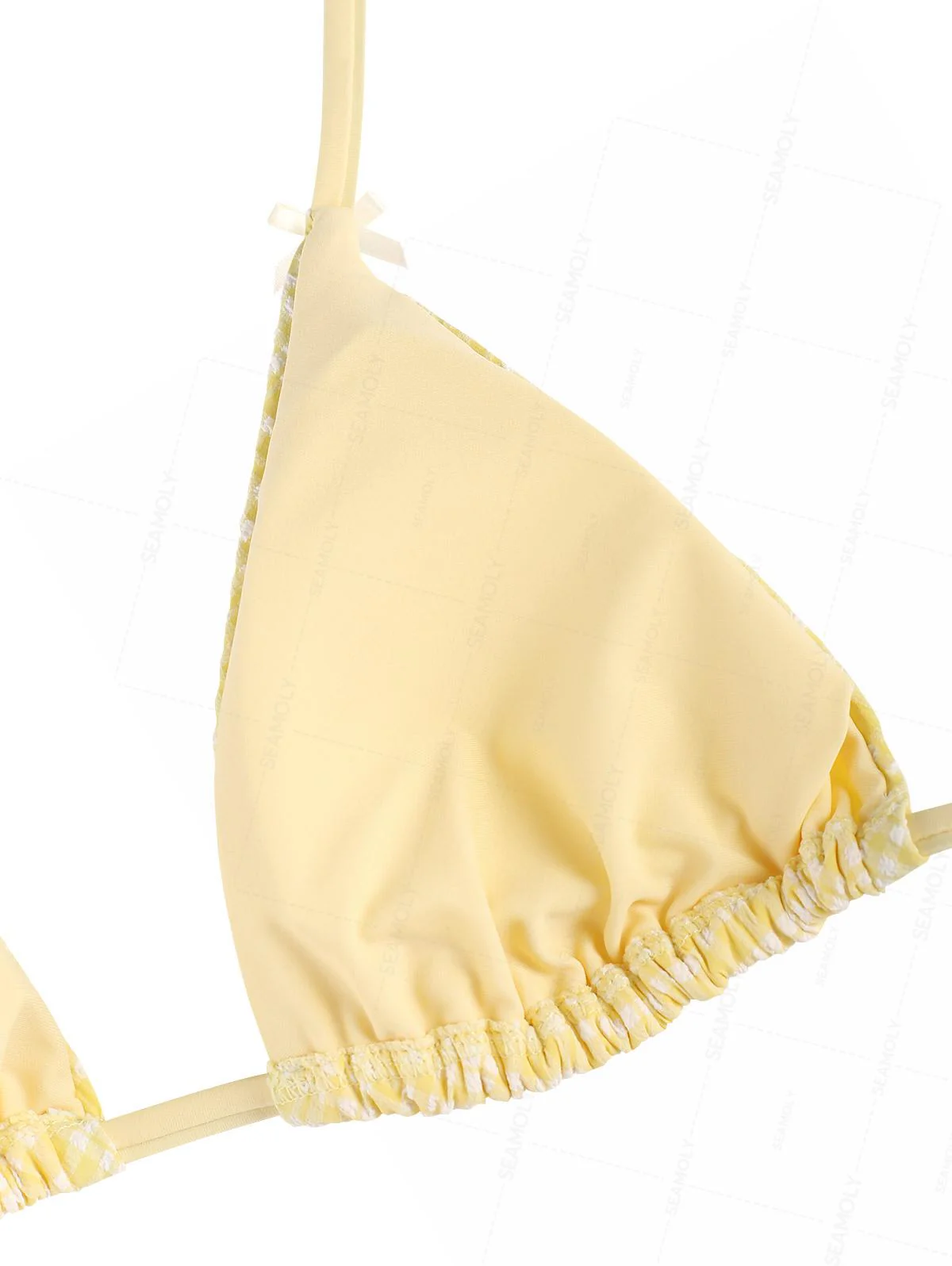Seamolly kariertes Neckholder-Triangel-Oberteil mit Schleife und freches Bikini-Set mit brasilianischem Unterteil - Image 4