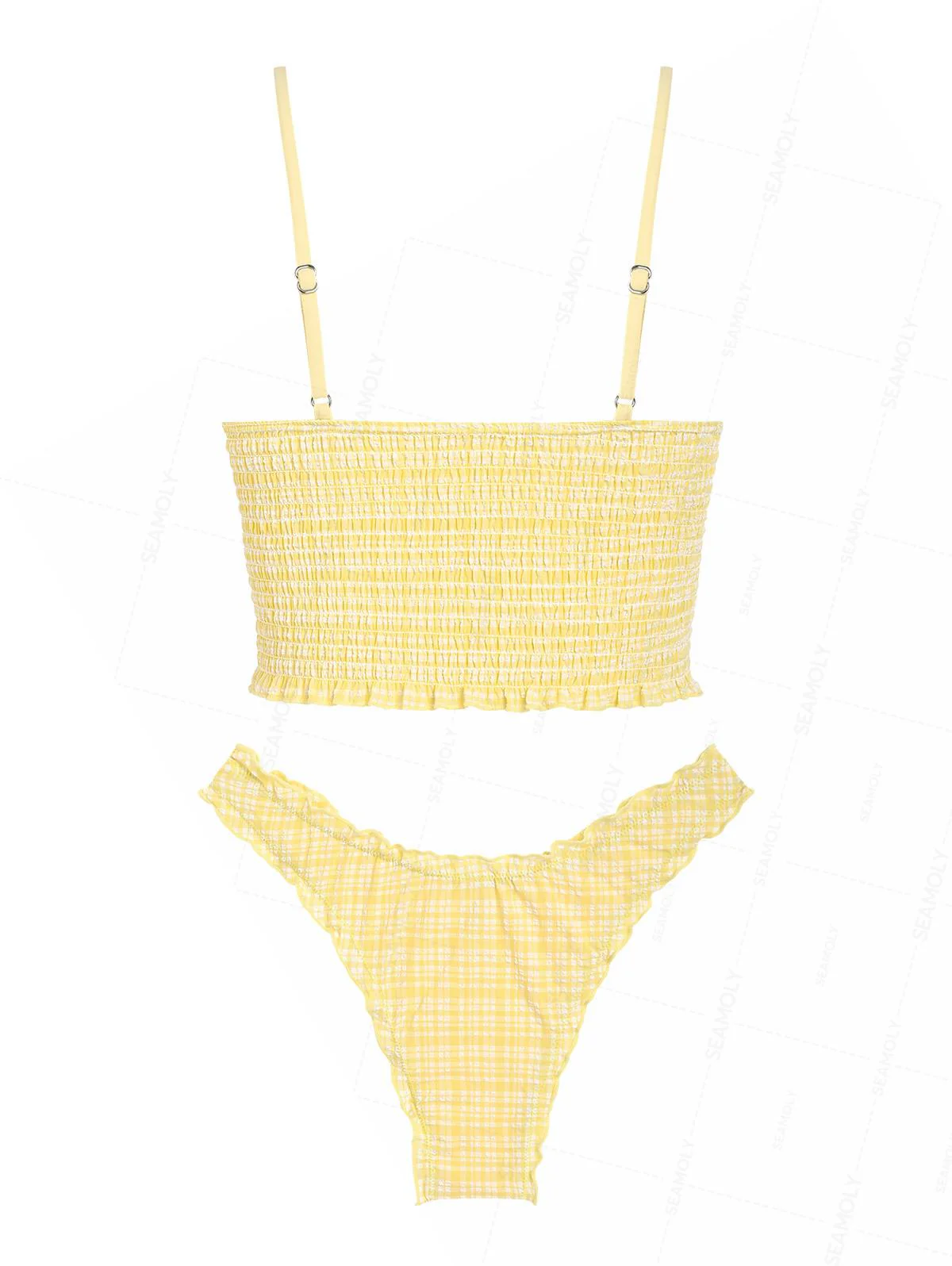 Seamolly – Tankini-Set mit tiefem Ausschnitt, kariert, strukturiert, gesmokt und Rüschen - Image 5