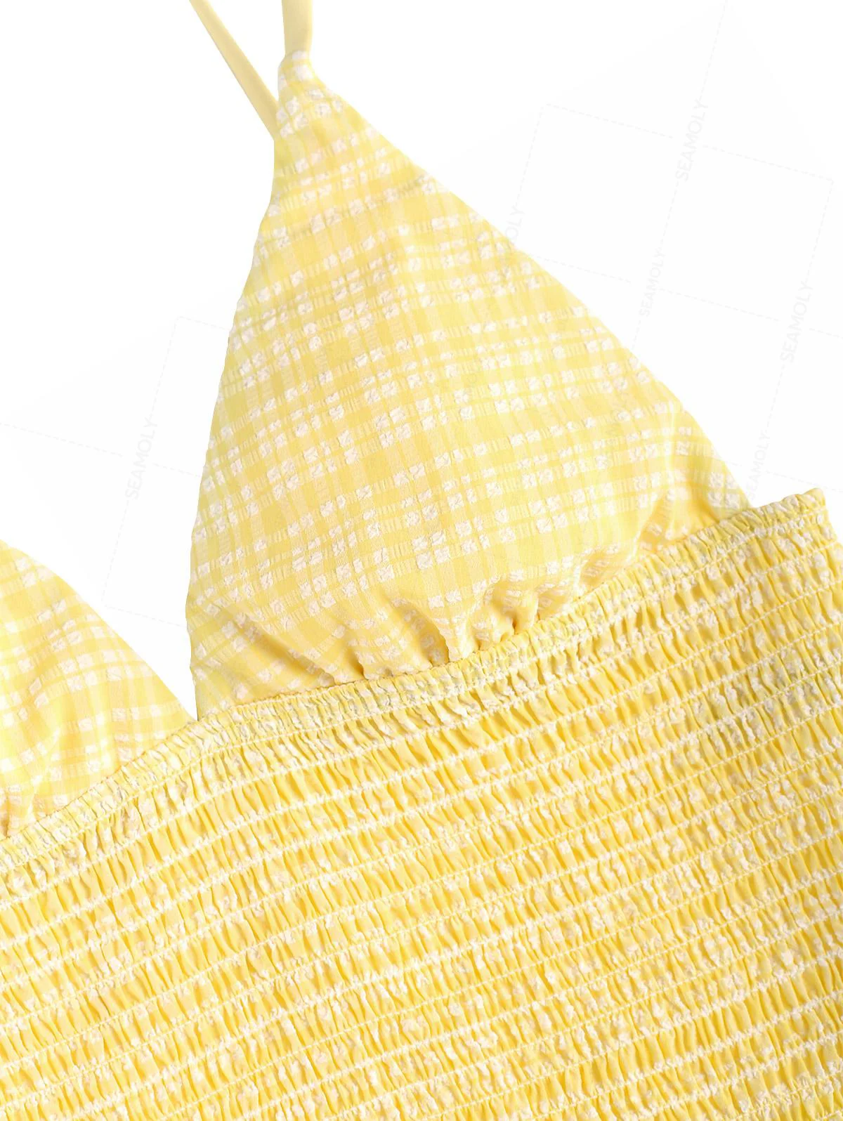 Seamolly – Tankini-Set mit tiefem Ausschnitt, kariert, strukturiert, gesmokt und Rüschen - Image 6