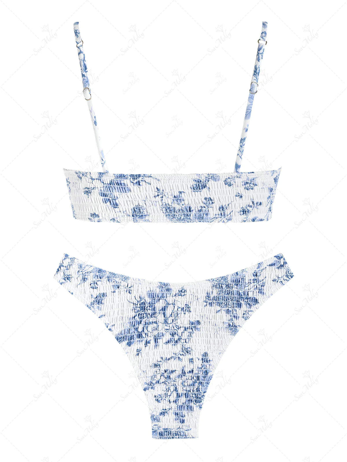 Seamolly – Cheeky-Bikini-Set mit gerüschtem Tanktop und Blumenmuster in Vintage-Blau - Image 7