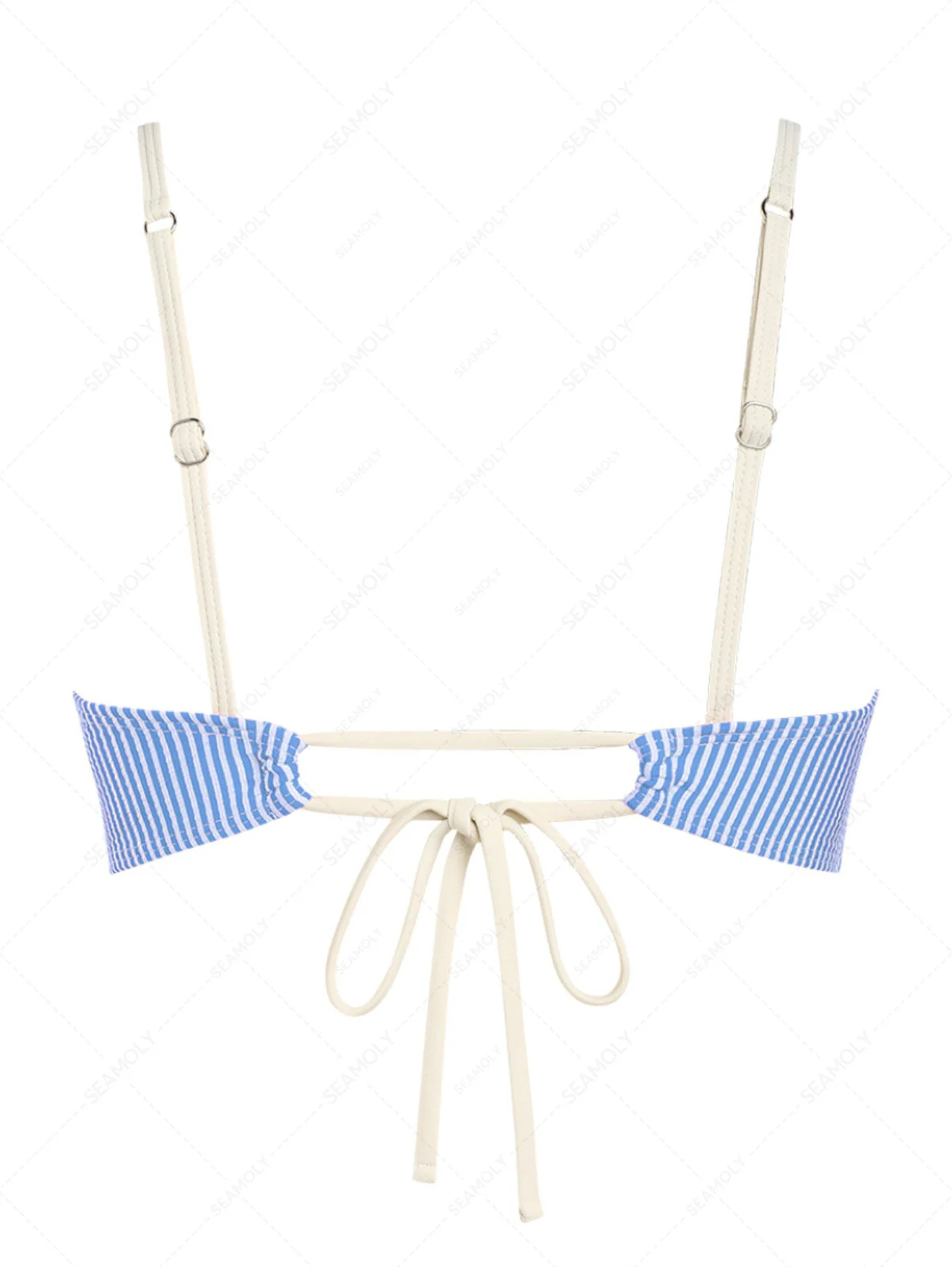 Himmelblaues, gestreiftes Bikinioberteil mit Rüschen - Image 10