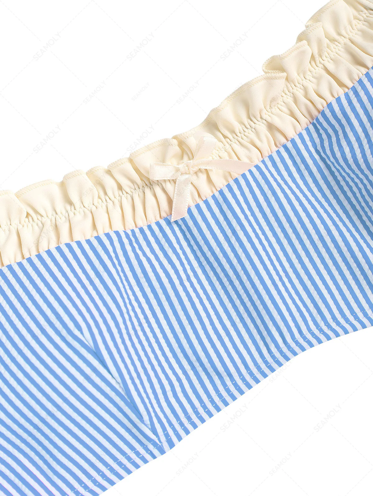 Himmelblaues, gestreiftes Bikinioberteil mit Rüschen - Image 8