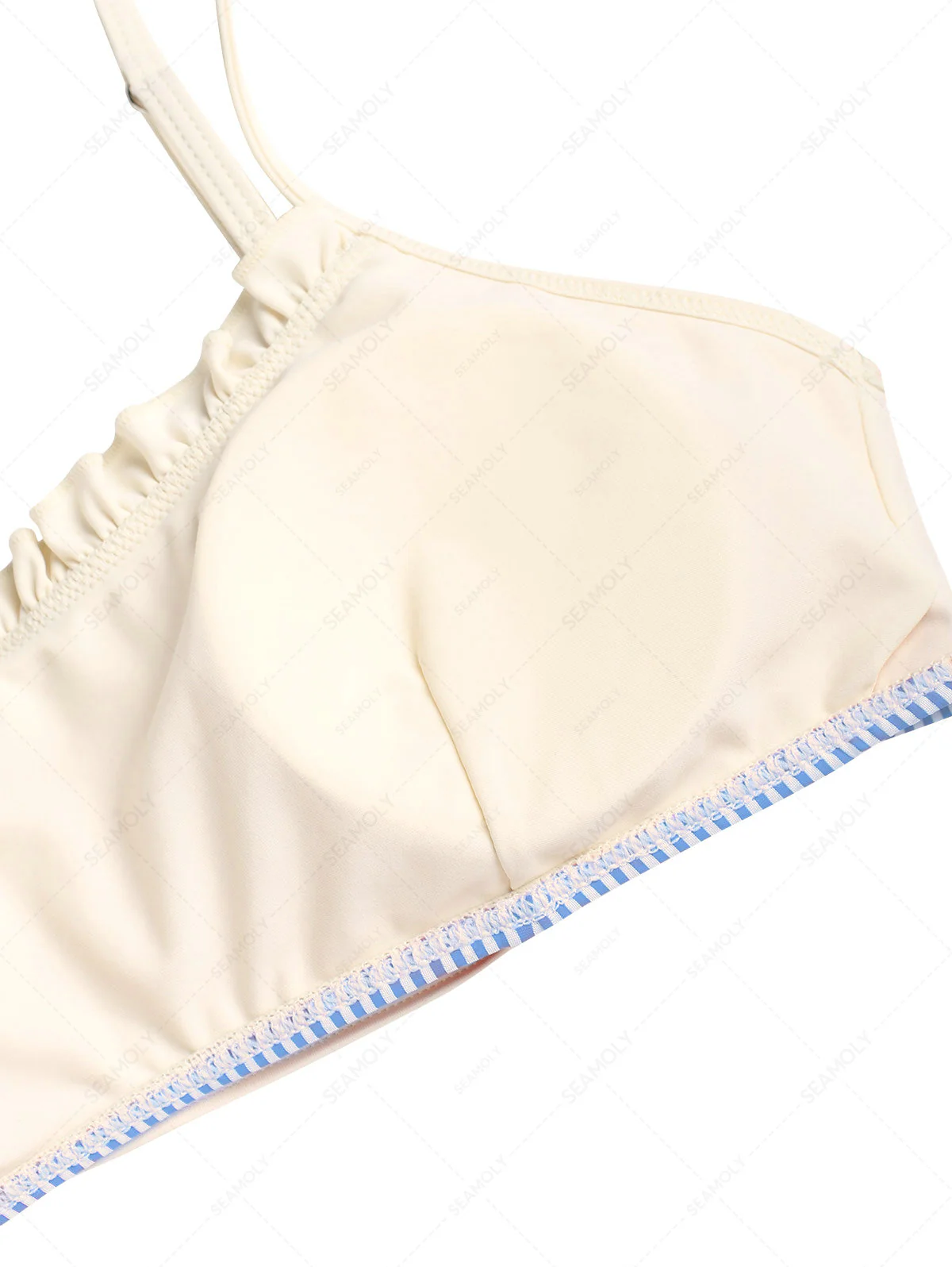 Himmelblaues, gestreiftes Bikinioberteil mit Rüschen - Image 9