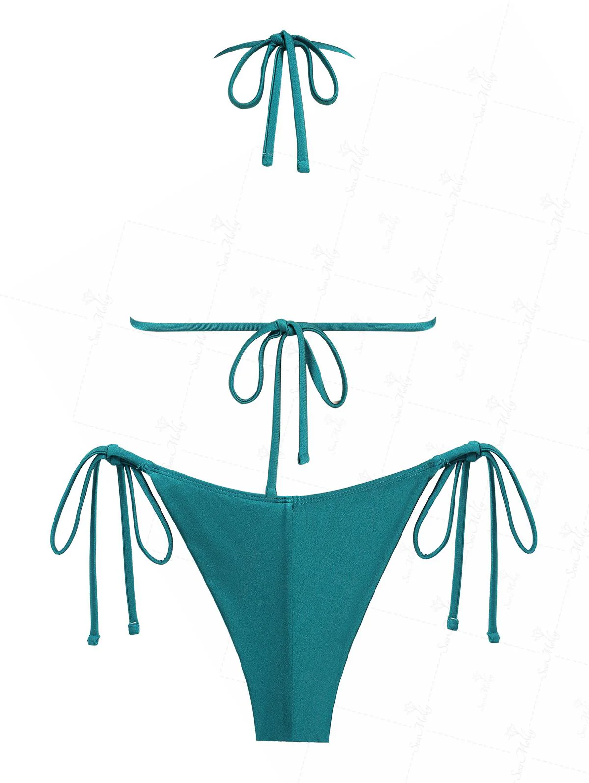 Seamolly Bikini-Set mit Neckholder-Triangel-Oberteil und frechem brasilianischem Höschen, verziert mit Kunstperlen. - Image 8