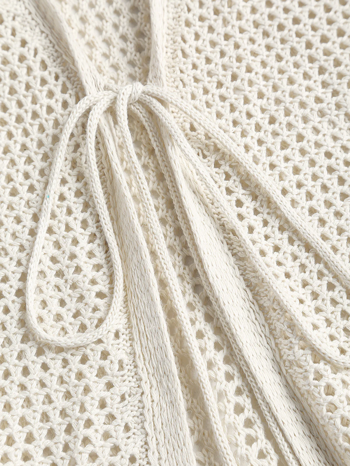 Einfarbiges Set aus durchbrochenem Strick-Strandtuch und Shorts mit Bindeband vorn - Image 3