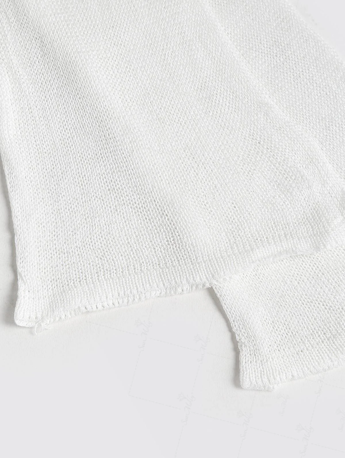 Einfarbiges, seitlich geschlitztes, langärmliges Pullover-Strandoberteil - Image 6