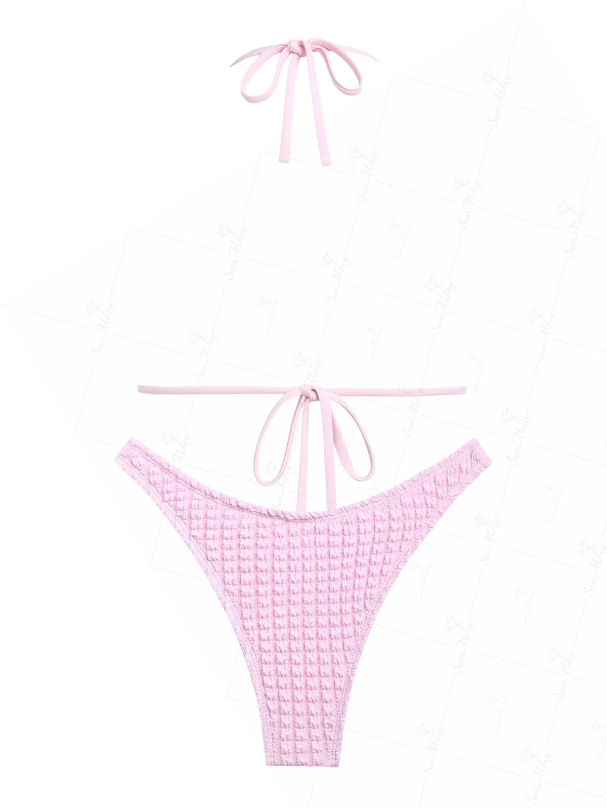 Seamolly Einfarbiges, strukturiertes, Muscheldekor, Neckholder-Triangel-Bikini-Set mit Cheeky-Look - Image 11