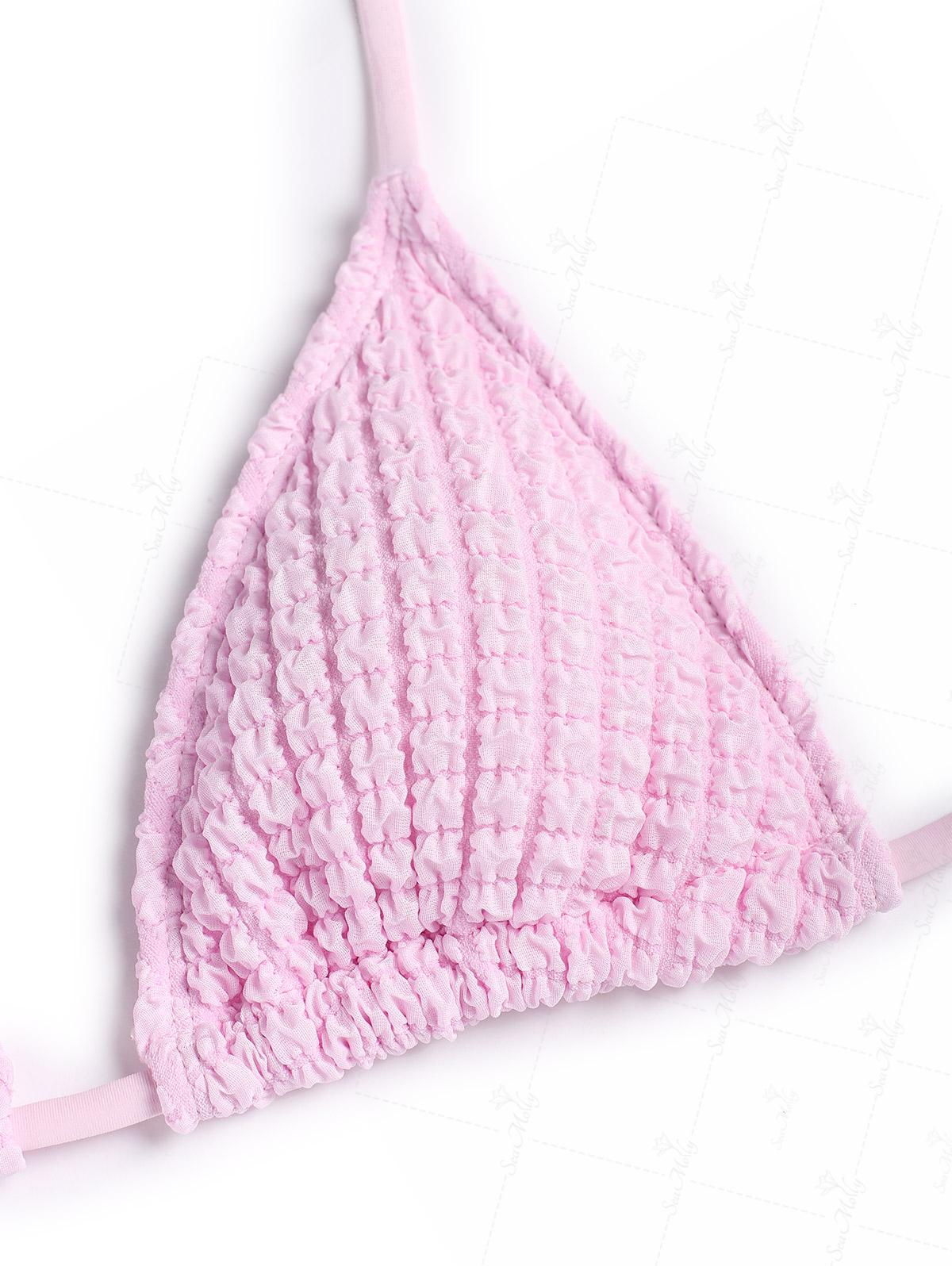 Seamolly Einfarbiges, strukturiertes, Muscheldekor, Neckholder-Triangel-Bikini-Set mit Cheeky-Look - Image 12