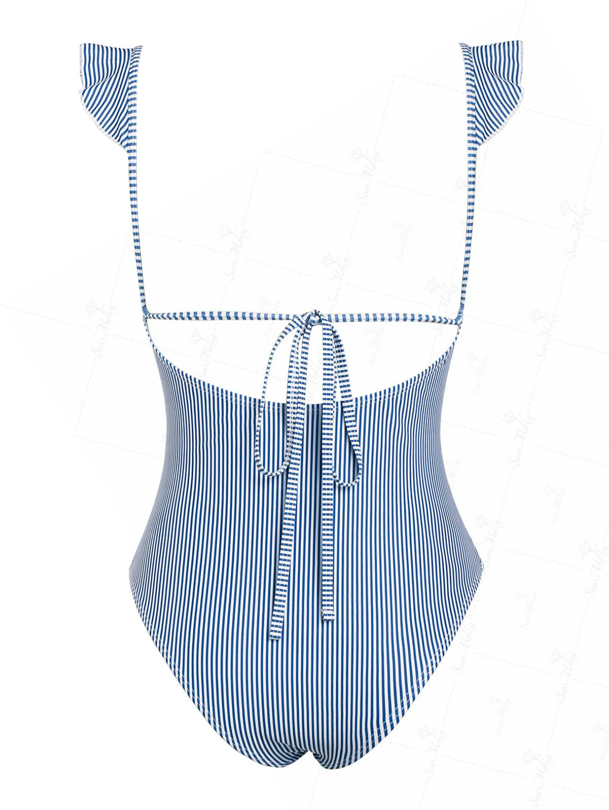 Seamolly 1950er Pin-Up Vintage Badeanzug mit Streifen, Rüschenbesatz, Bindebändern und tiefem Ausschnitt - Image 6