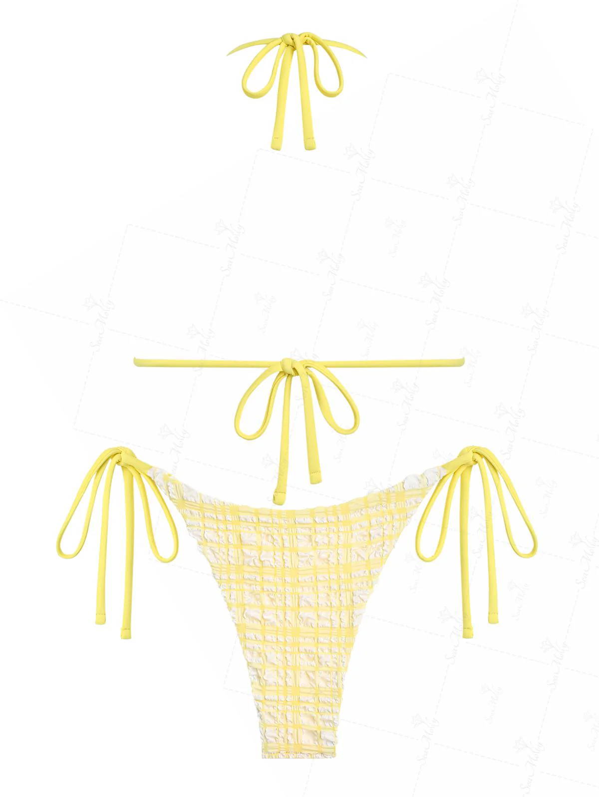 Seamolly strukturiertes Neckholder-Triangel-Bikini-Set mit Schleifendekor und seitlicher Bindung - Image 7