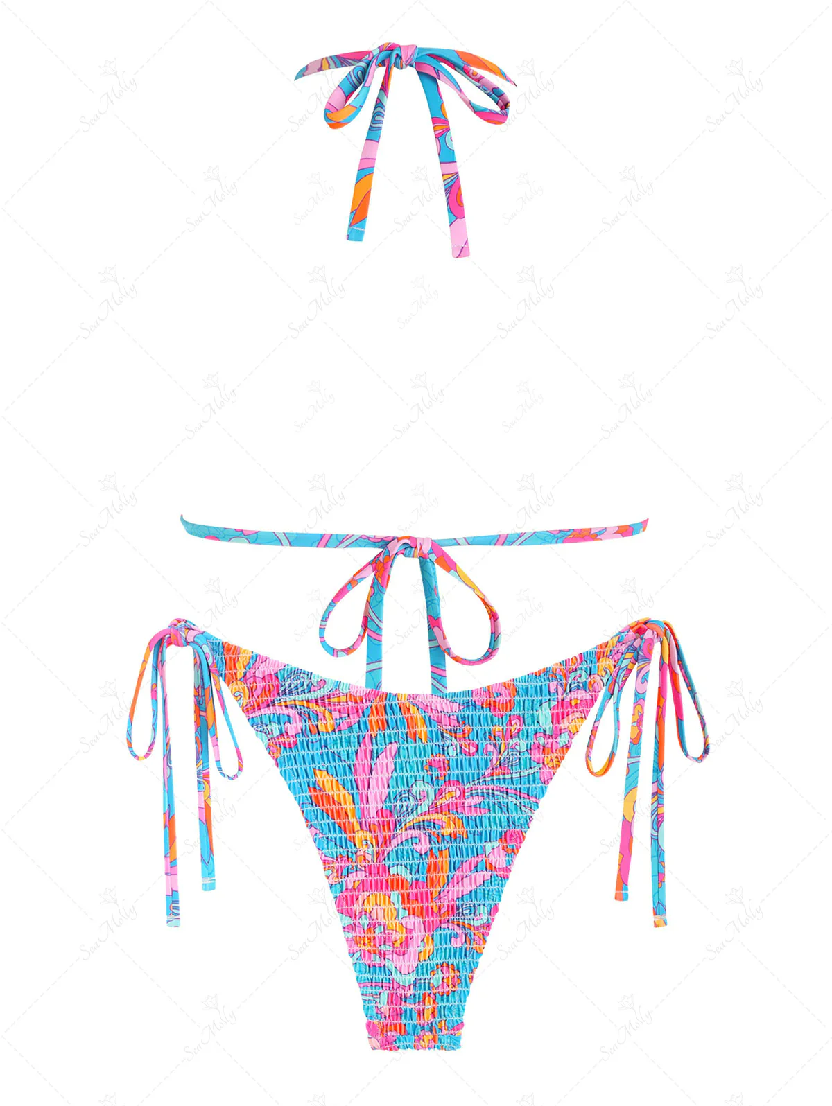 Seamolly – Geblümtes, gesmoktes Triangel-Bikiniset mit seitlicher Schnürung - Image 2