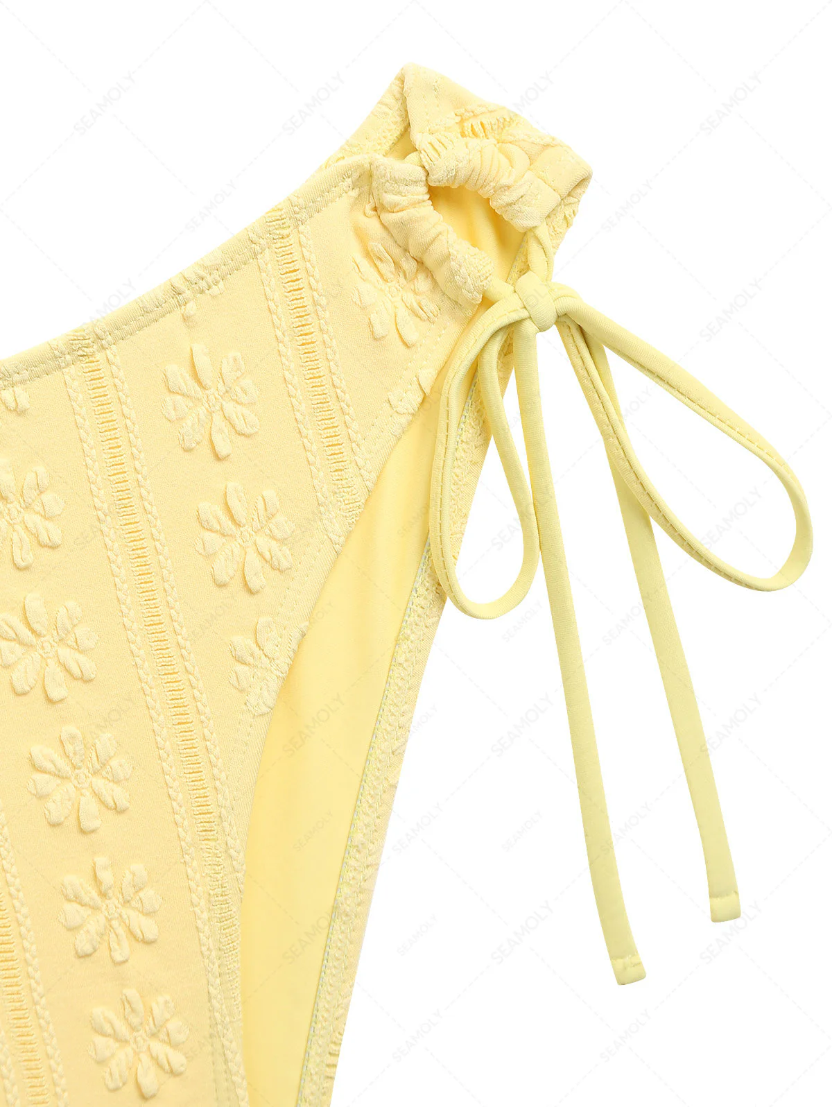 Gelbe, florale Jacquard-Bikinihose mit seitlicher Schnürung und voller Bedeckung - Image 10