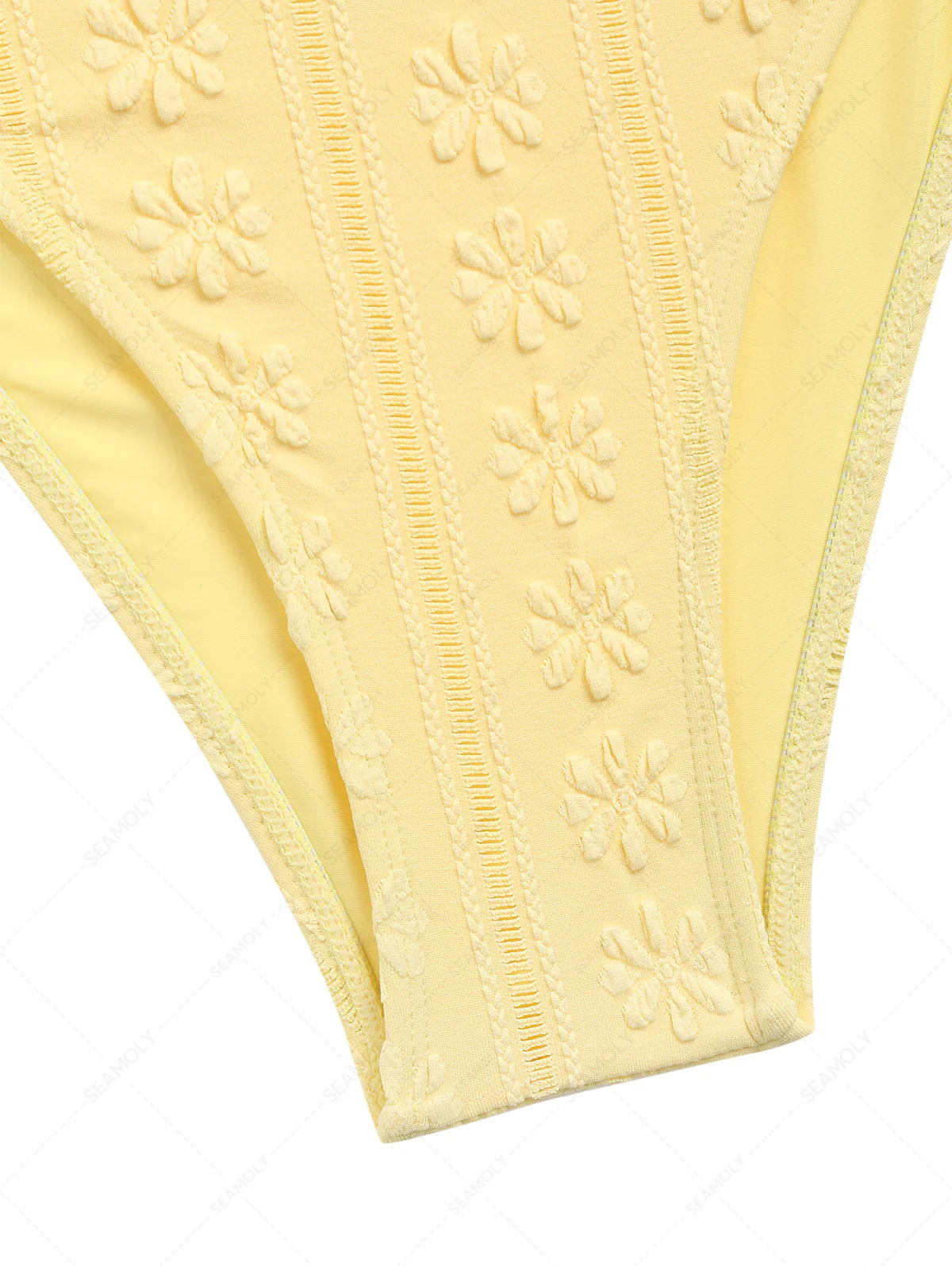 Gelbe, florale Jacquard-Bikinihose mit seitlicher Schnürung und voller Bedeckung - Image 11