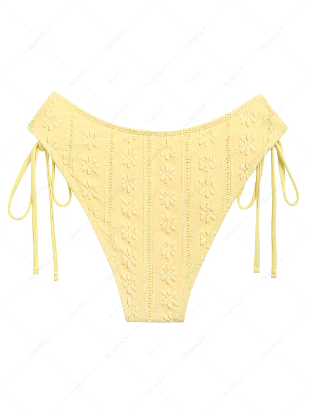 Gelbe, florale Jacquard-Bikinihose mit seitlicher Schnürung und voller Bedeckung - Image 9