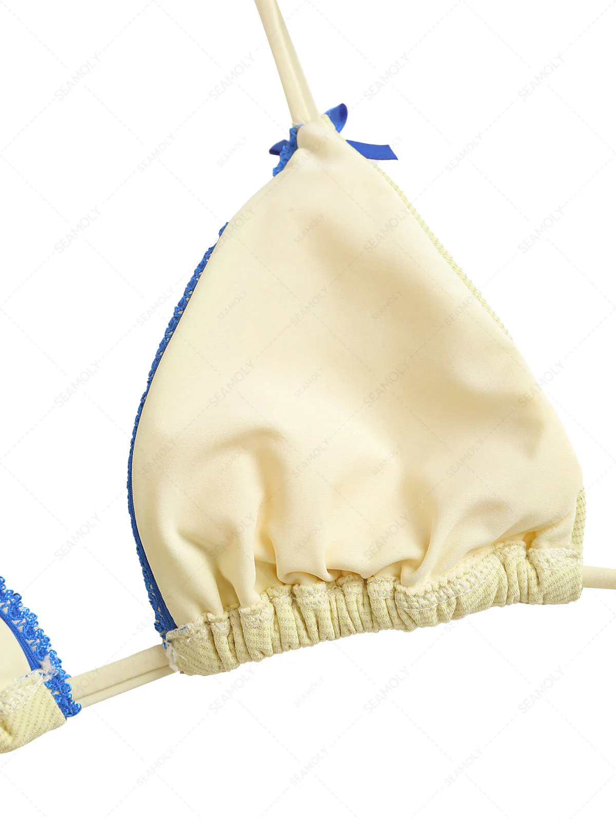 Gelbes Neckholder-Triangel-Bikinioberteil mit glitzernder Spitze und Schleife - Image 4